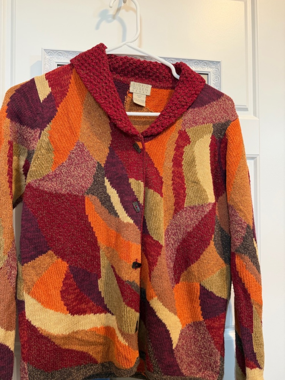 Sigrid Olsen Multicolor Cardigan Sweater Vintage- Fall Red/Orange size petite PP